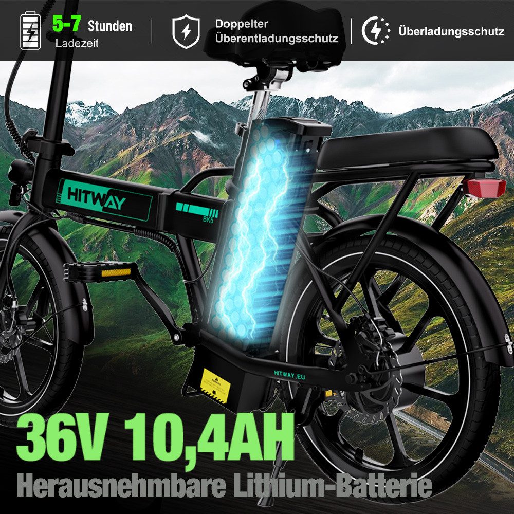 Thumbnail - HITWAY E-Bike Cityrad 5S elektro-cityrad 16 Zoll mit 36V10.4AH akku Pedelec, 1 Gang Shimano, 35-90 km Elektrofahrrad Kla...