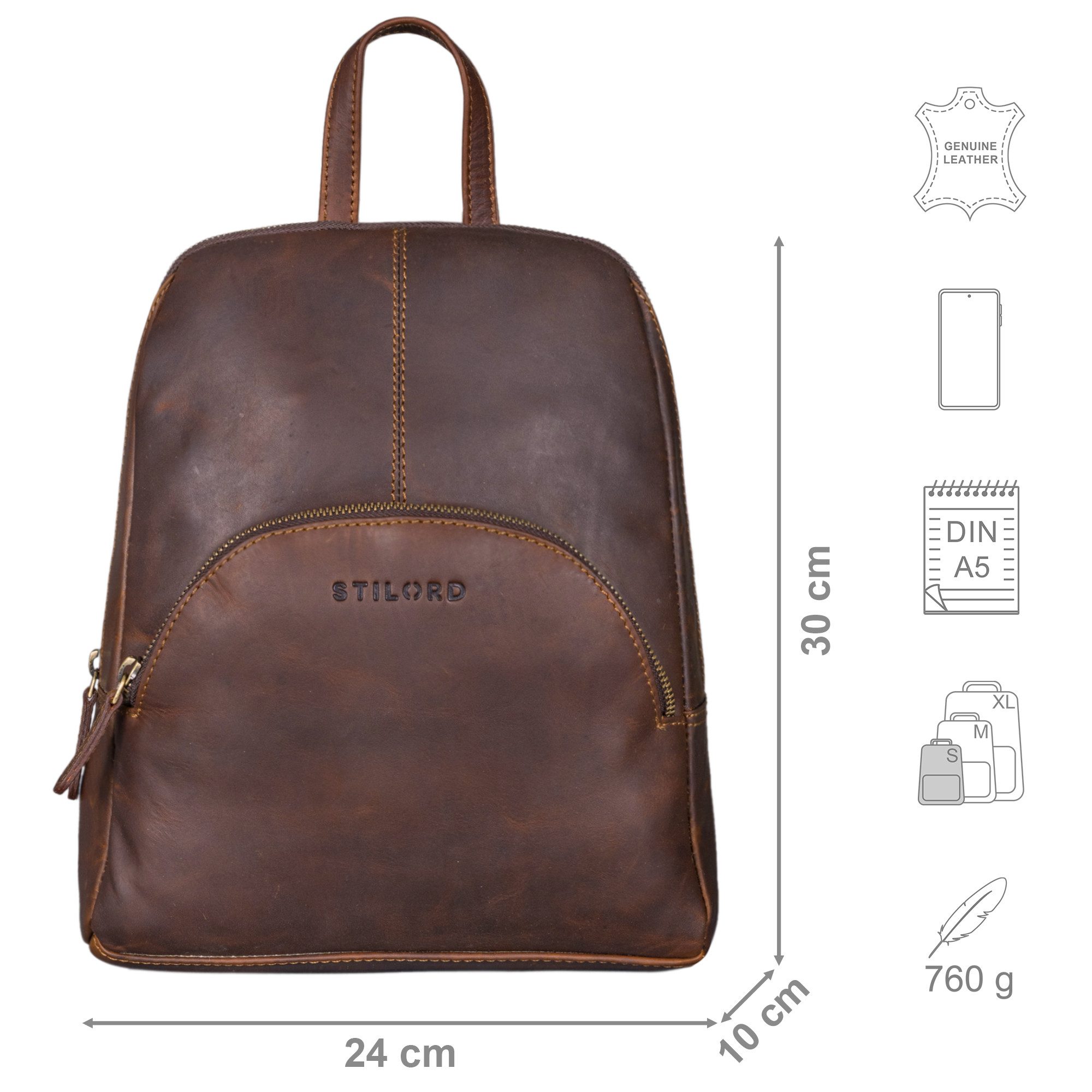 STILORD Cityrucksack "Josephine" Lederrucksack Damen Klein Echt-Leder mit vielen Fächern