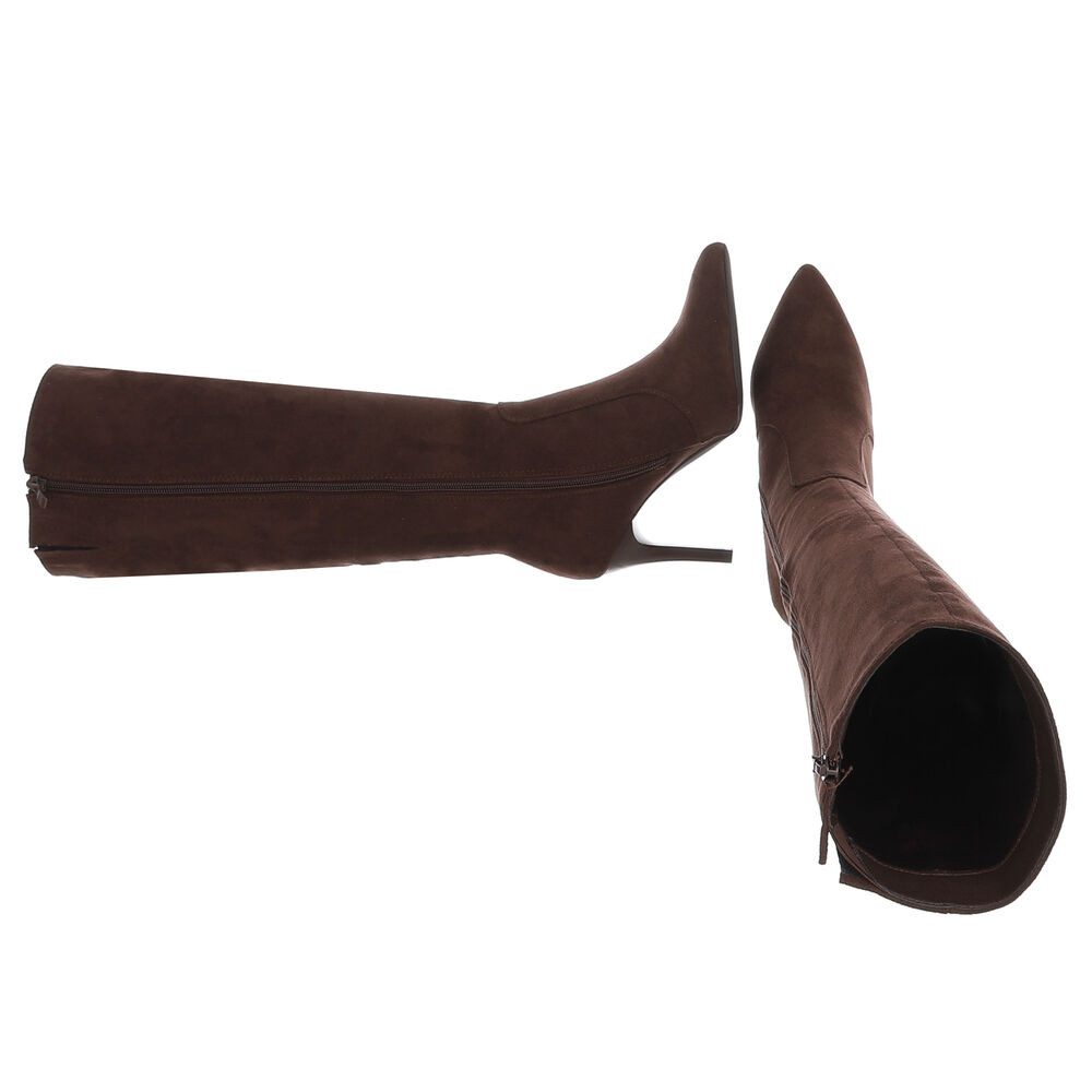 Ital-Design Damen Overknee-Stiefel in Veloursleder-Optik, Absatz High-Heel-Stiefel (92457742) Pfennig-/Stilettoabsatz Stiefel in Braun – Bild 2 von 5