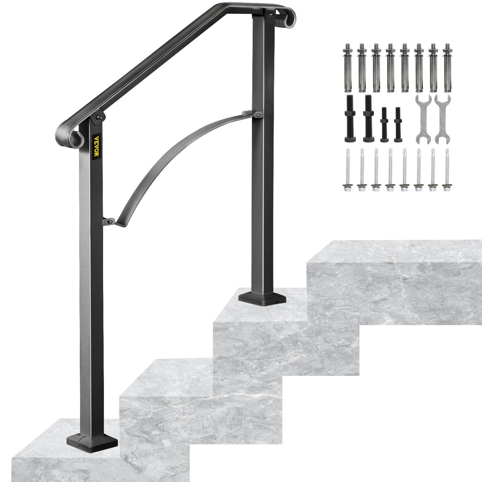 VEVOR Treppengeländer Schmiedeeisen Eingangsgeländer Bogen Form geeignet für 2 bis 3 Stufen, 71 cm Länge | Brüstungsgeländer