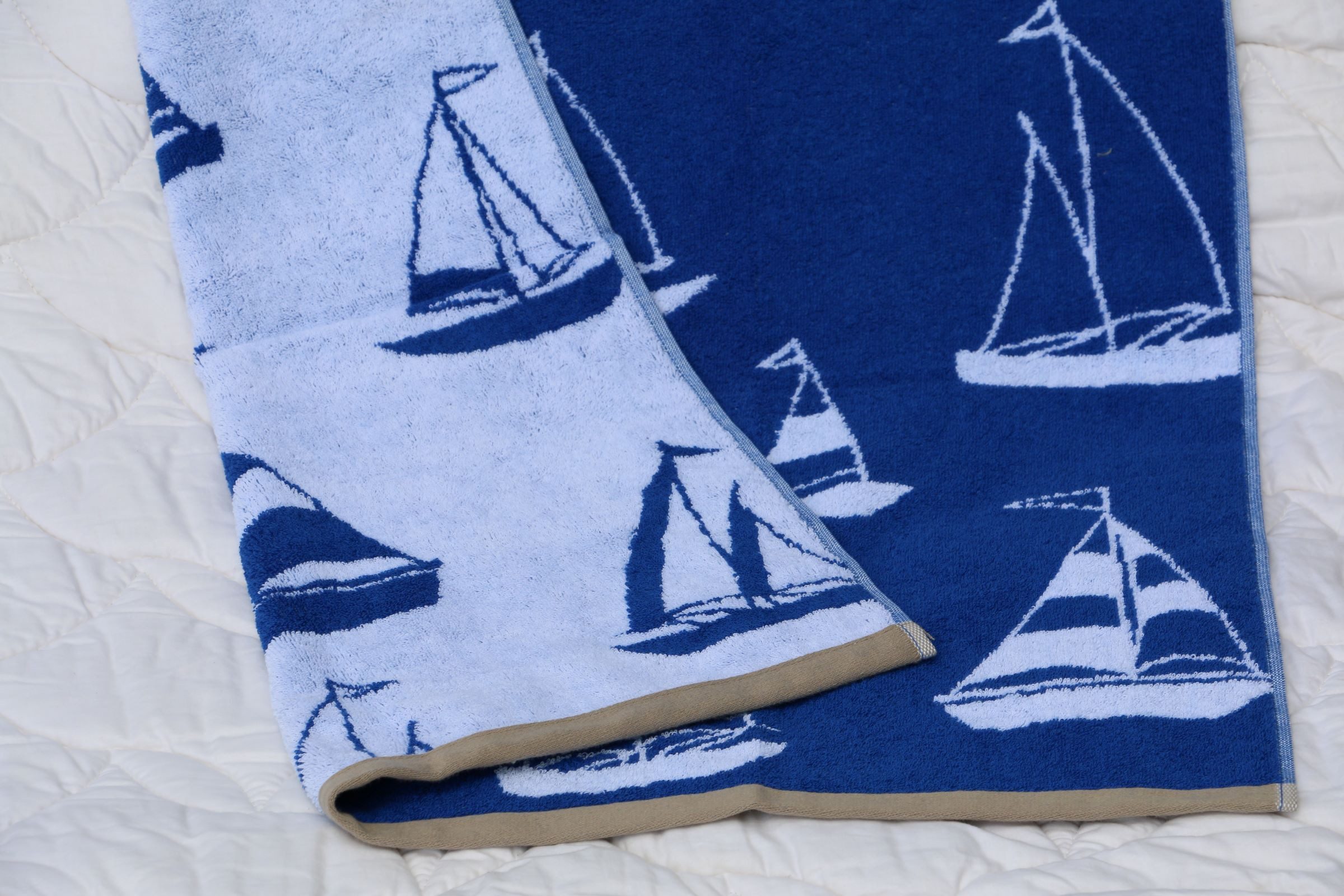 Sympathica Strandtuch Sympathica Family Strandtuch Liegetuch 75x150 cm Segelboote blau weiß, Baumwolle (1-St), kuschelweich