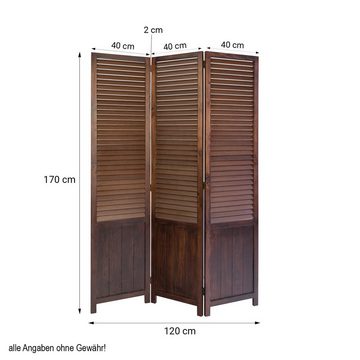 Homestyle4u Paravent Raumteiler Holz Trennwand Sichtschutz Braun Indoor, 3-teilig