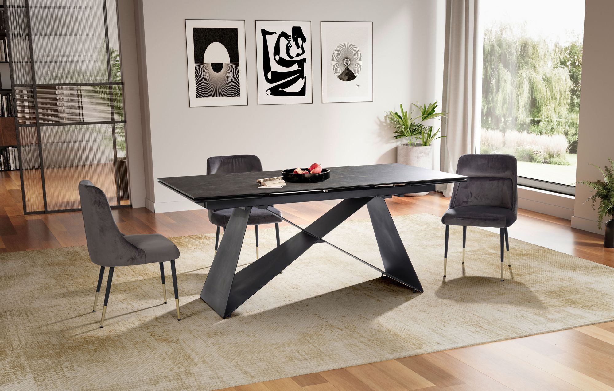 FINEBUY Esstisch FB64102 Ausziehbarer 180–260 cm Keramik Glas Metallgestell günstig online kaufen