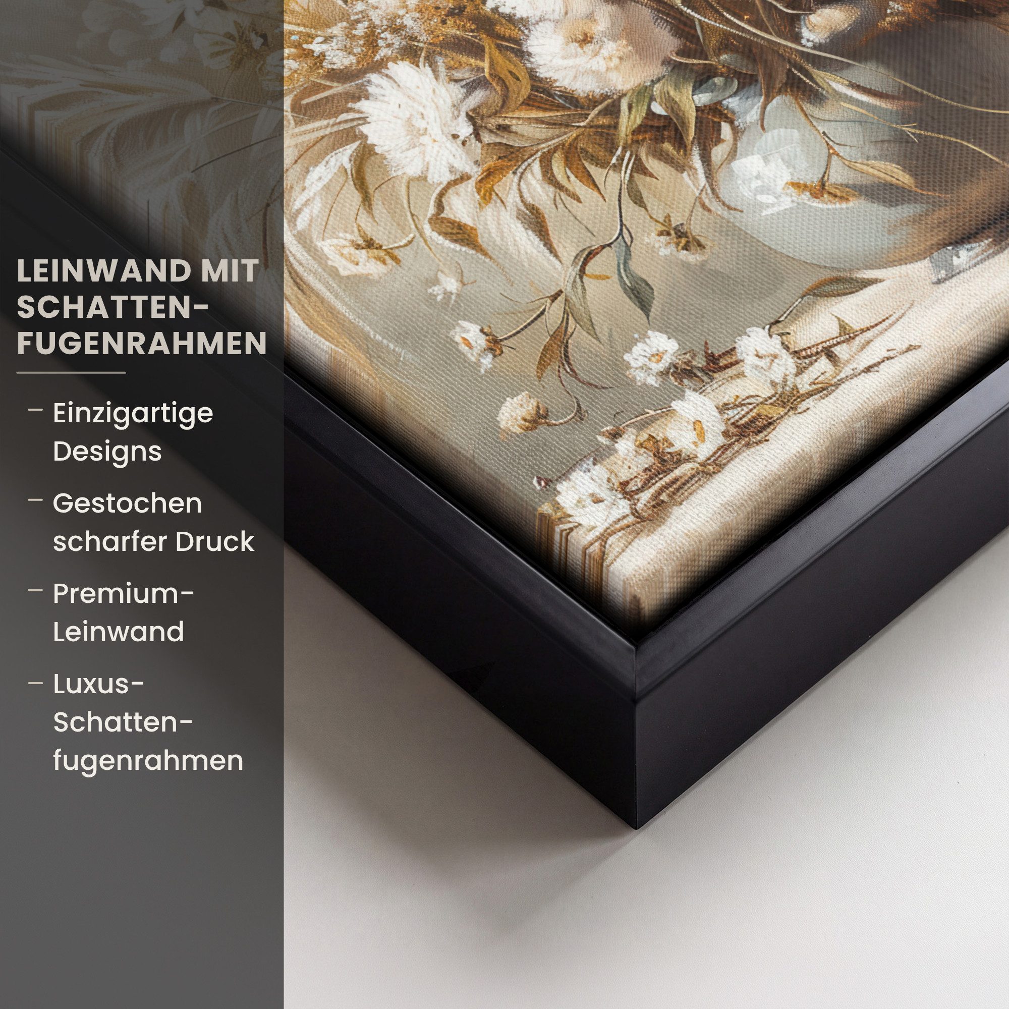 OneMillionCanvasses® Leinwandbild mit Rahmen - Blumen - Vase - Stilleben - Beige, Fotodruck (1 St), Leinwand Bilder Klein, Wand Dekoration Aesthetic 20x20cm – Bild 3 von 5