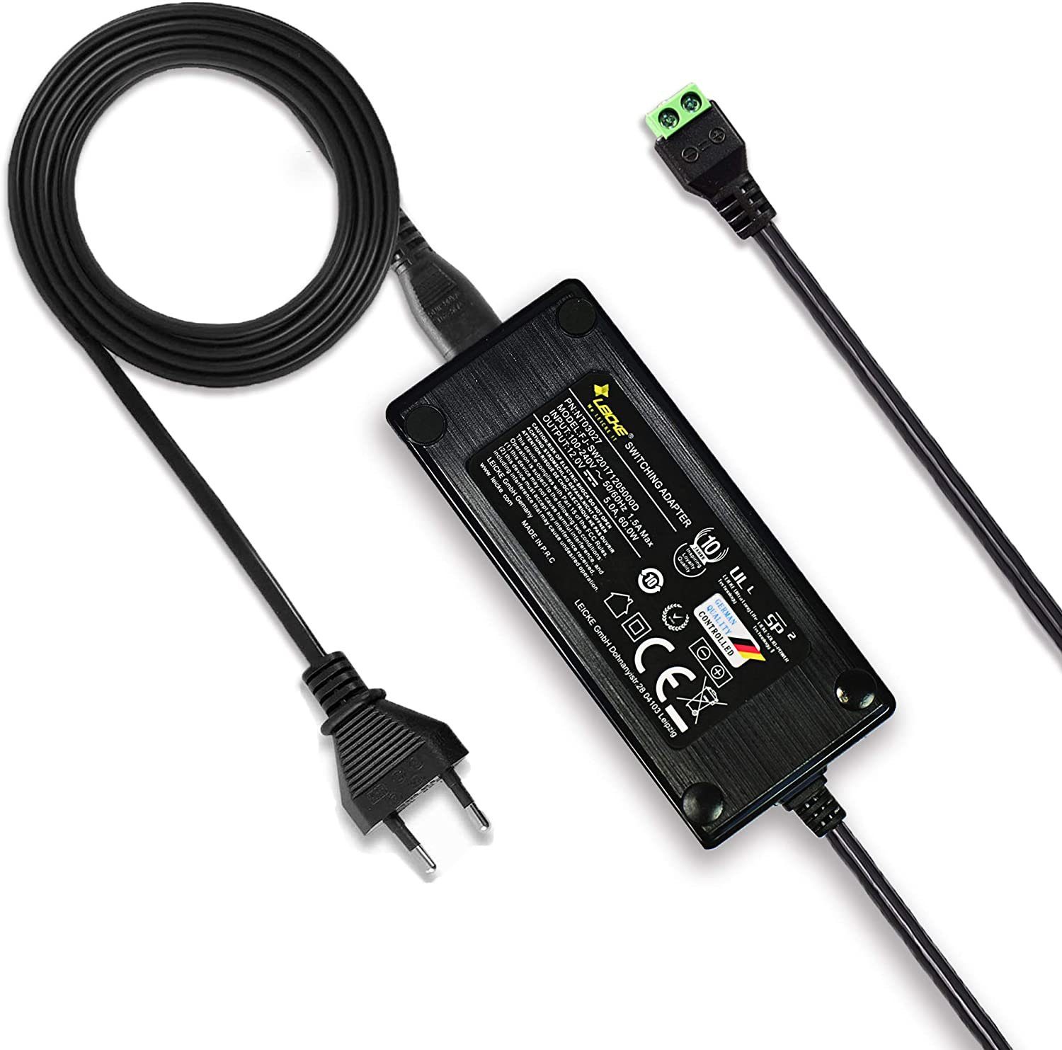 Leicke 12V 5A LED Netzteil Adapter Transformator, Konstantstromversorgung Netzteil (Ladegerät,Trafo,LED Stripes Streifen Lichtband Lichterkette RGB Leiste)