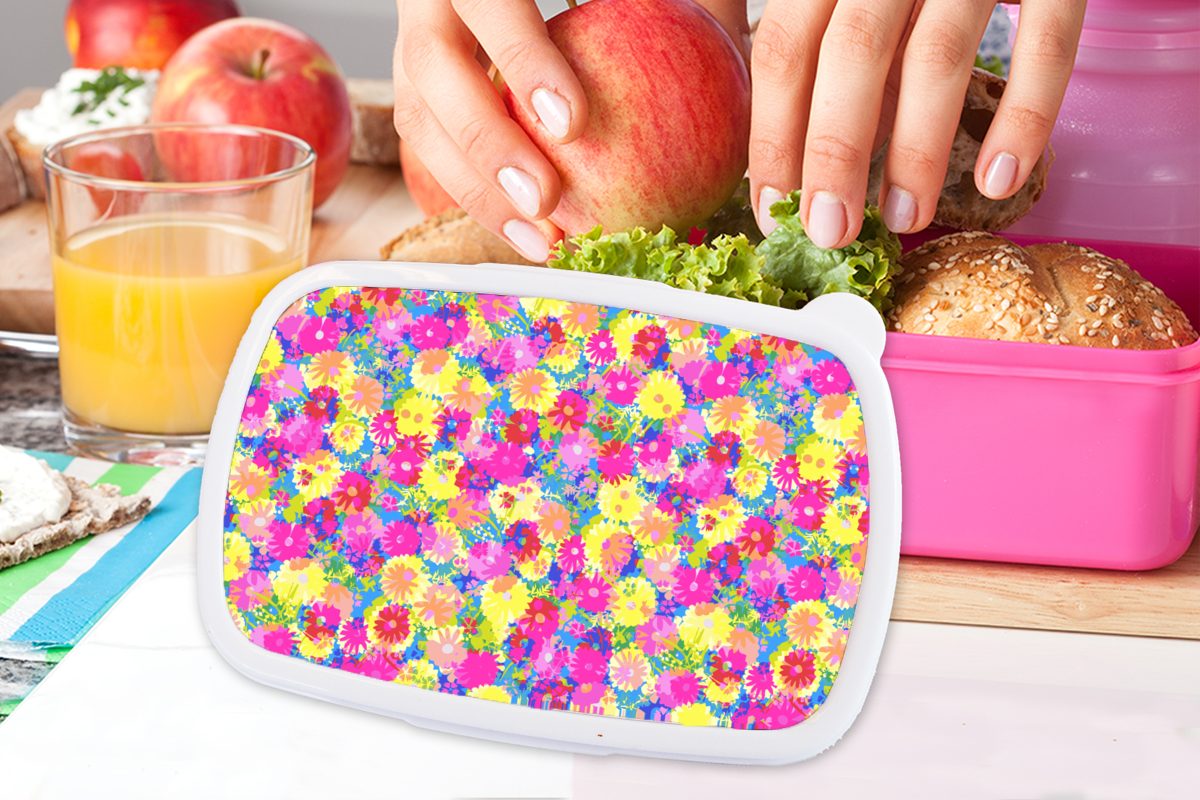 - Snackbox, Sommer Brotbox Kunststoff Mädchen, Kinder, für Design, rosa Brotdose MuchoWow - - (2-tlg), Regenbogen Blüte Erwachsene, Lunchbox Kunststoff,