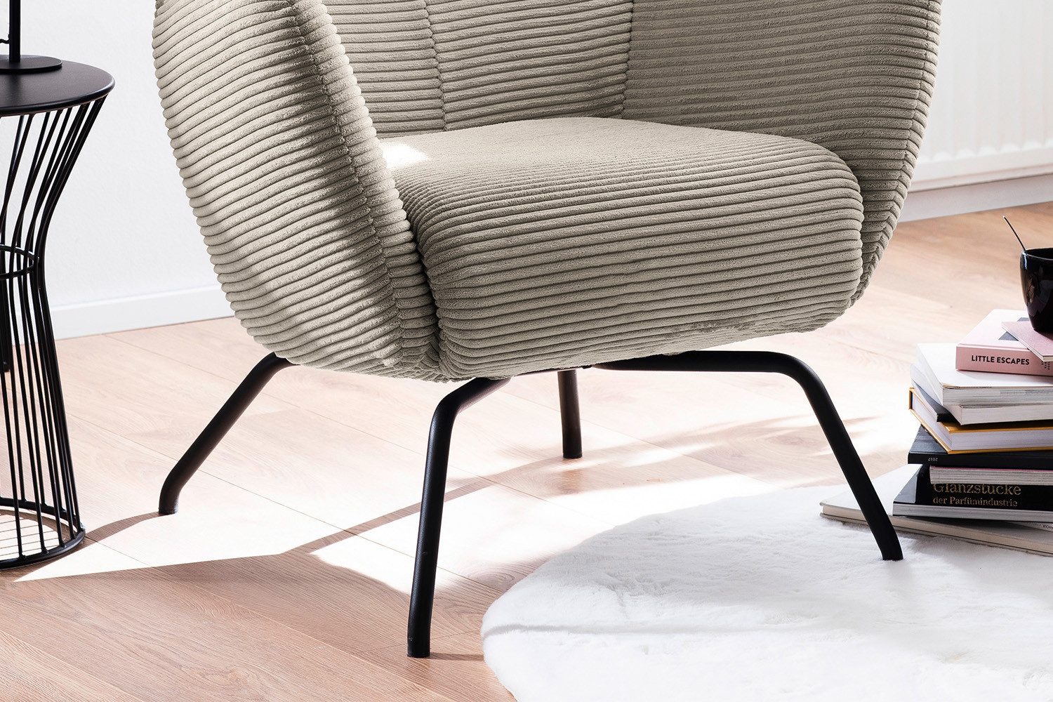 KAWOLA Relaxsessel LOTTE, Ohrensessel Velvet oder Cord, mit oder ohne Hocker verschiedene Farben