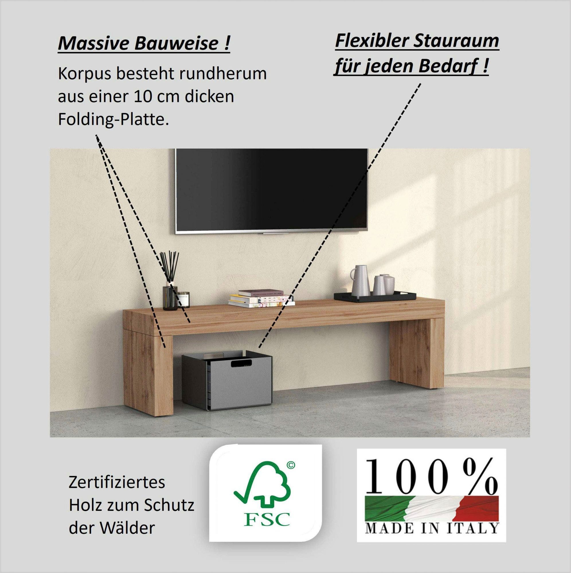 OTTO home TV-Brücke CHRONOS Breite 180 cm, mit eine 10 cm dicken stabilen folding Platte (1 St), TV-Board, Medienbrücke, TV-Aufsatz 'Made in Italy'