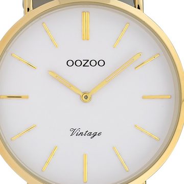 OOZOO Quarzuhr Oozoo Damen Armbanduhr grau Analog, (Analoguhr), Damenuhr rund, mittel (ca. 32mm) Lederarmband, Fashion-Style
