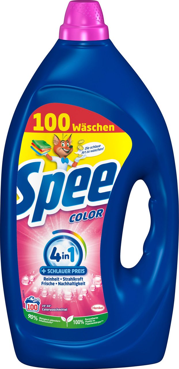 Spee 4 in 1 Color Gel 100 WL & WC FRISCH Kraft Aktiv Blauspüler Mega-Pack Colorwaschmittel (Spar-Set, [2-St. Flüssigwaschmittel & Toilettenstein für Reinheit & Sauberkeit)