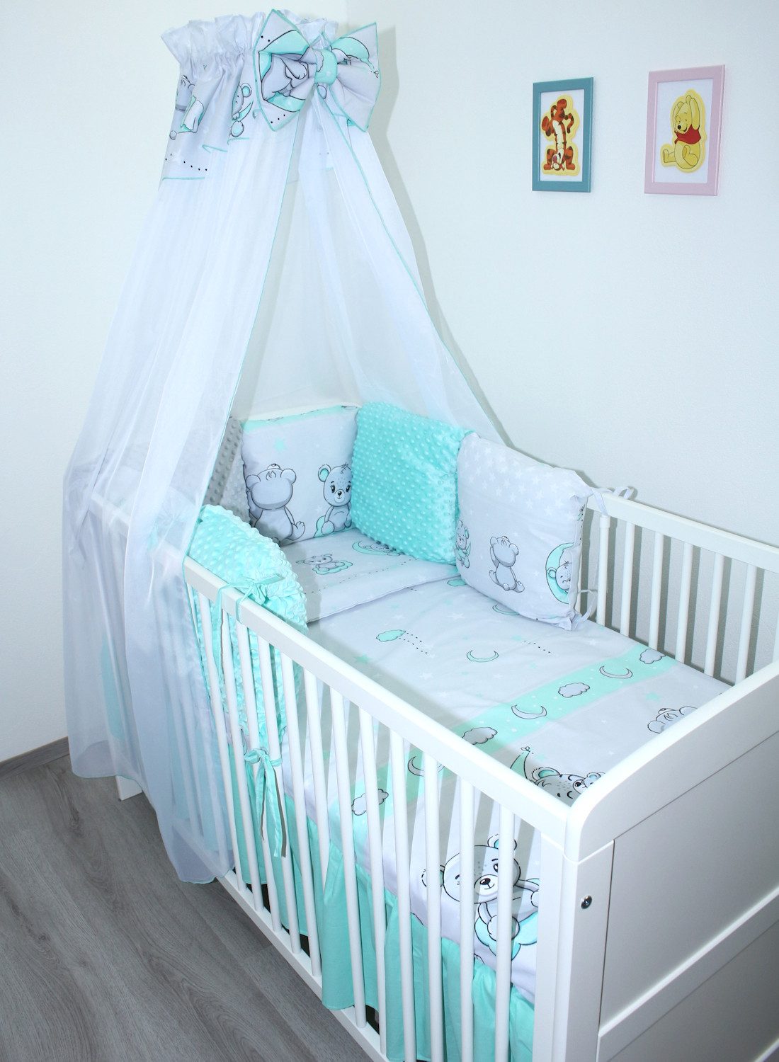 Babybettwäsche Bettwäsche Bettset MINKY - 6 x Kissen -6t -Nestchen Chiffon Himmel