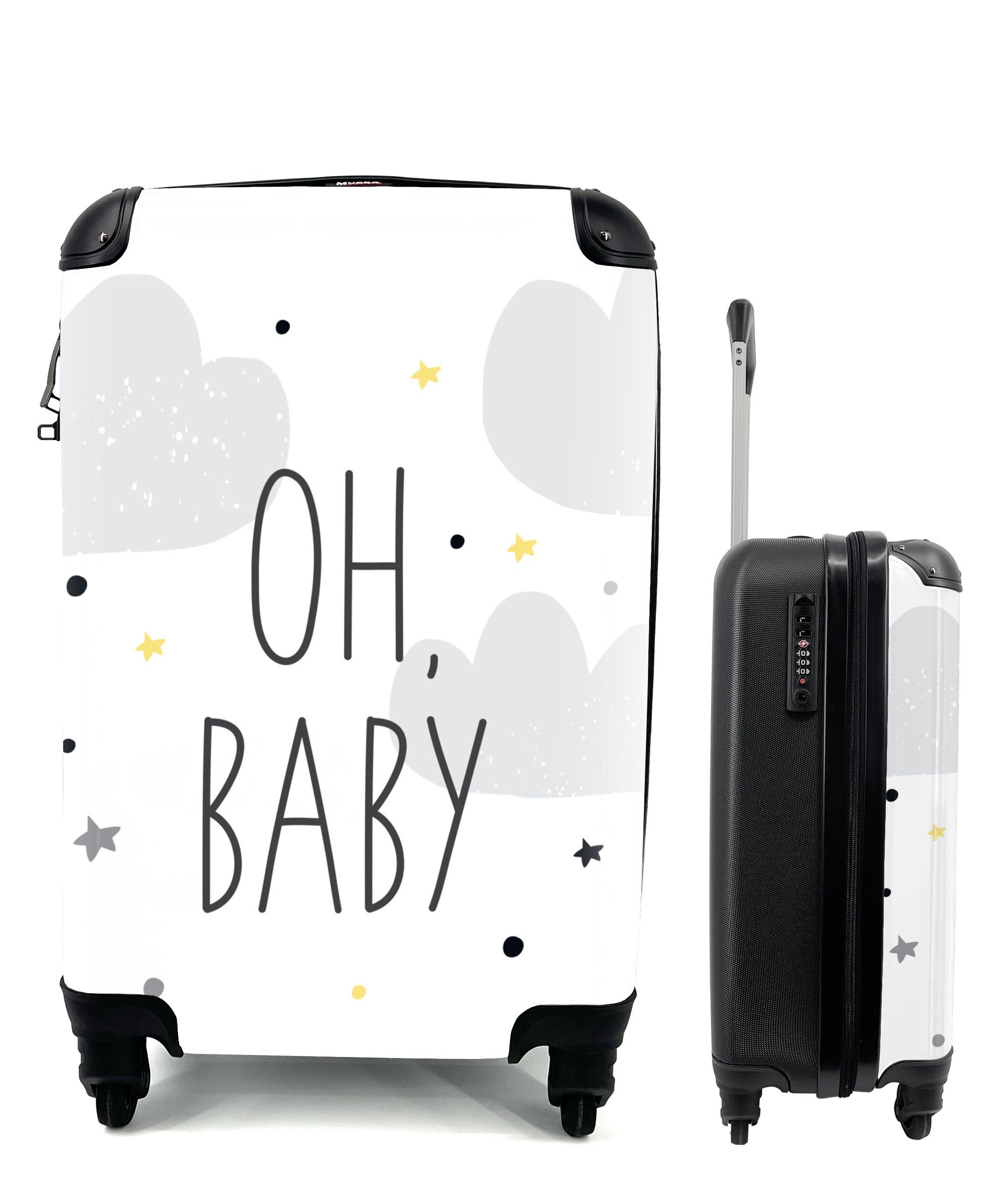 Trolley, Reisetasche Ferien, mit dem Reisekoffer mit Wolken, Handgepäck 4 für rollen, und Handgepäckkoffer Illustration Baby", Zitat Rollen, Sternen "Oh, MuchoWow