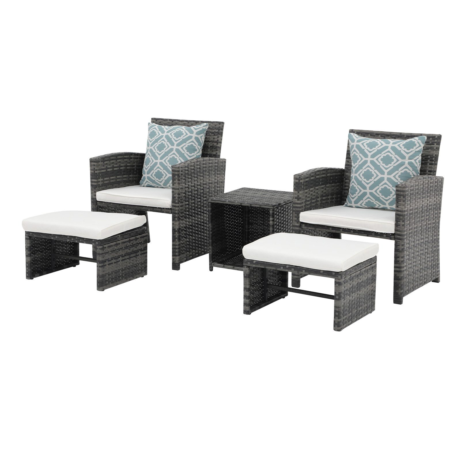 JOIVI Balkonset Balkonmöbel-Set, 5-tlg Rattan Gartenmöbel-Set, günstig online kaufen