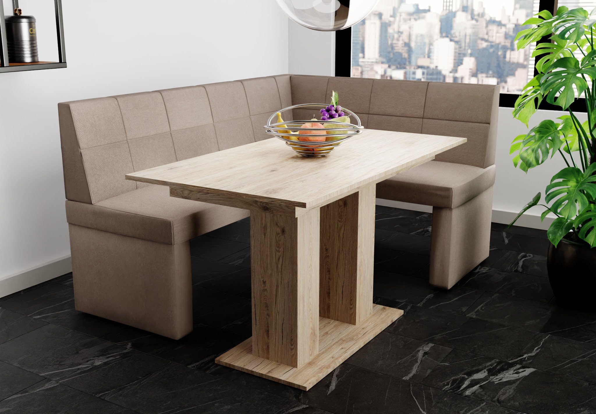Fun Möbel „BLAKE Tisch Sonoma, Größe ausziehbarer XL“ mit Eckbankgruppe Eckbankgruppe Tisch 196x142cm