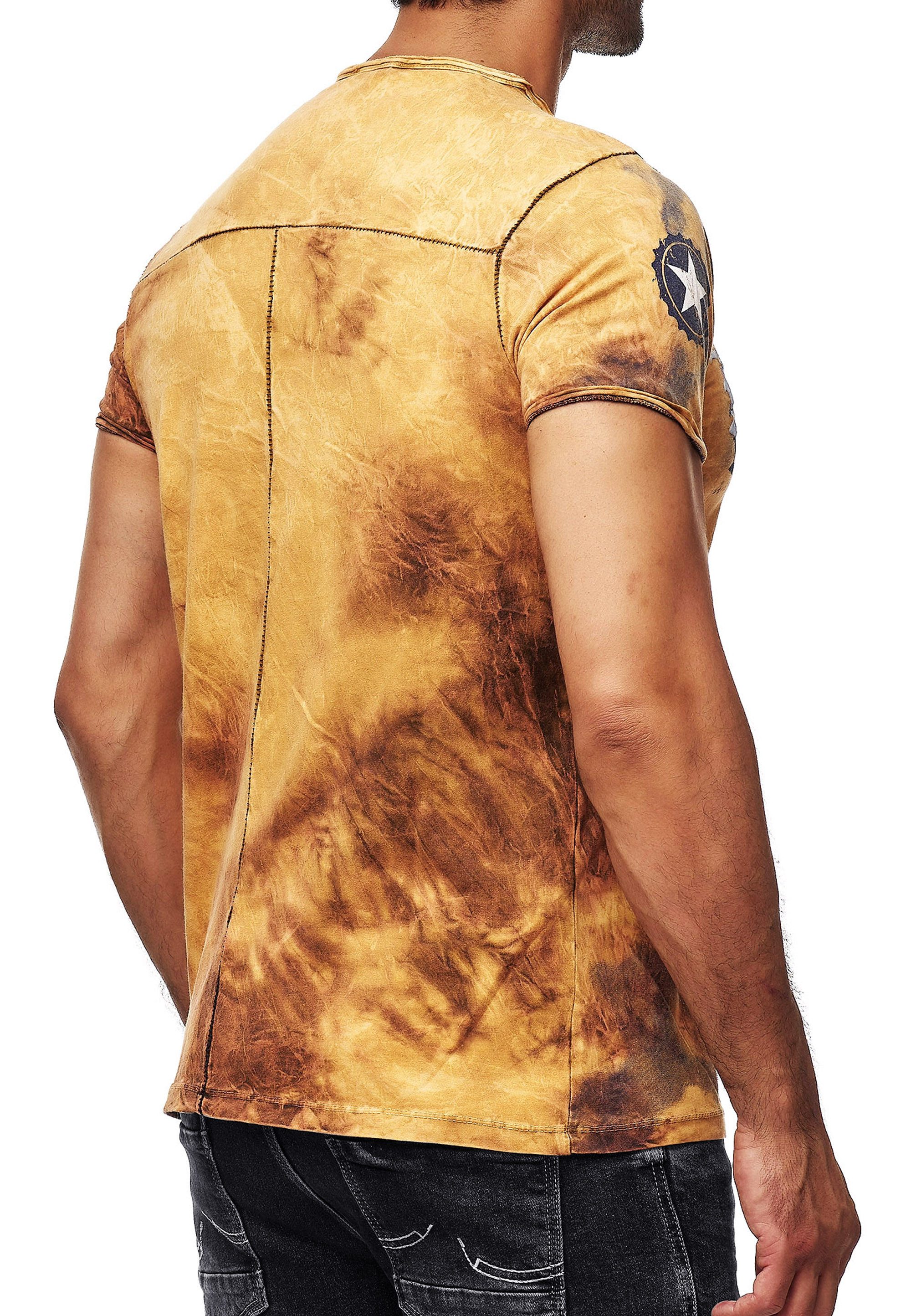 R-NEAL T-Shirt Batik T-Shirt Stretch Herren Kurzarm Shirt Verwaschen S M L XL XXL 3XL
