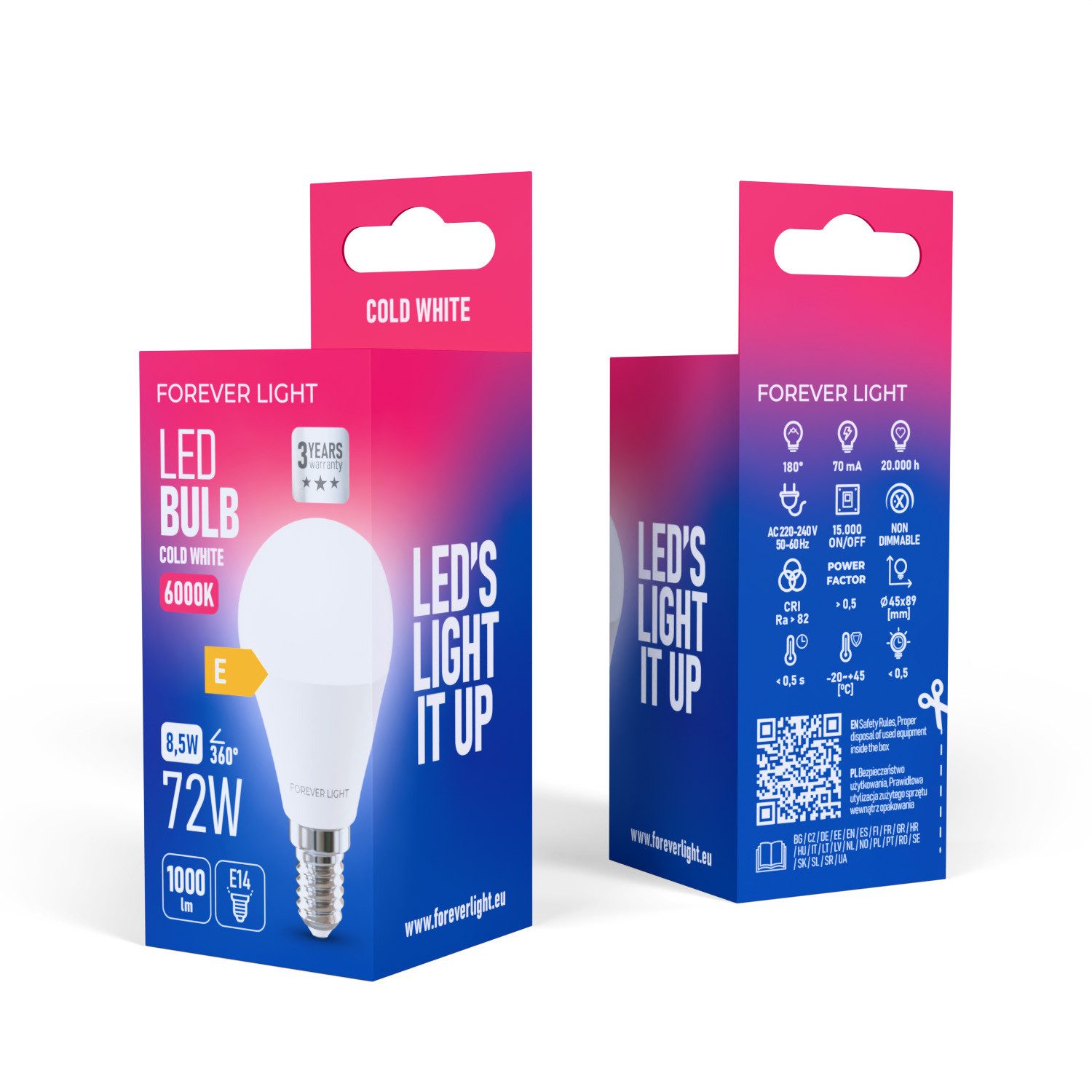 Forever Light LED-Leuchtmittel Lampe E14 G45 8.5 W 1000 lm Kaltweiß 6000 K, 1 St., Kaltweiß, G45 Globusform kompakt