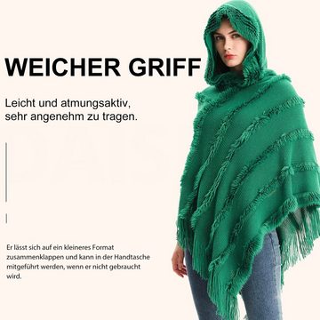 Daisred Blusenponcho Gestrickter Elegant Langer Cape Damen Poncho mit Kapuze