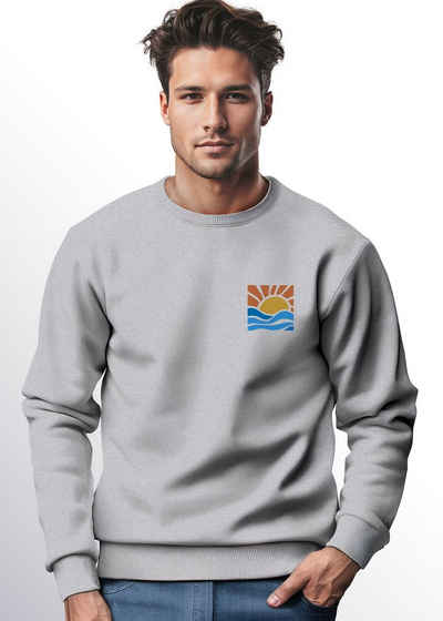 Neverless Sweatshirt Sweatshirt Herren Logo Print Sommer Sonne Welle Strand Meer Rundhals-P