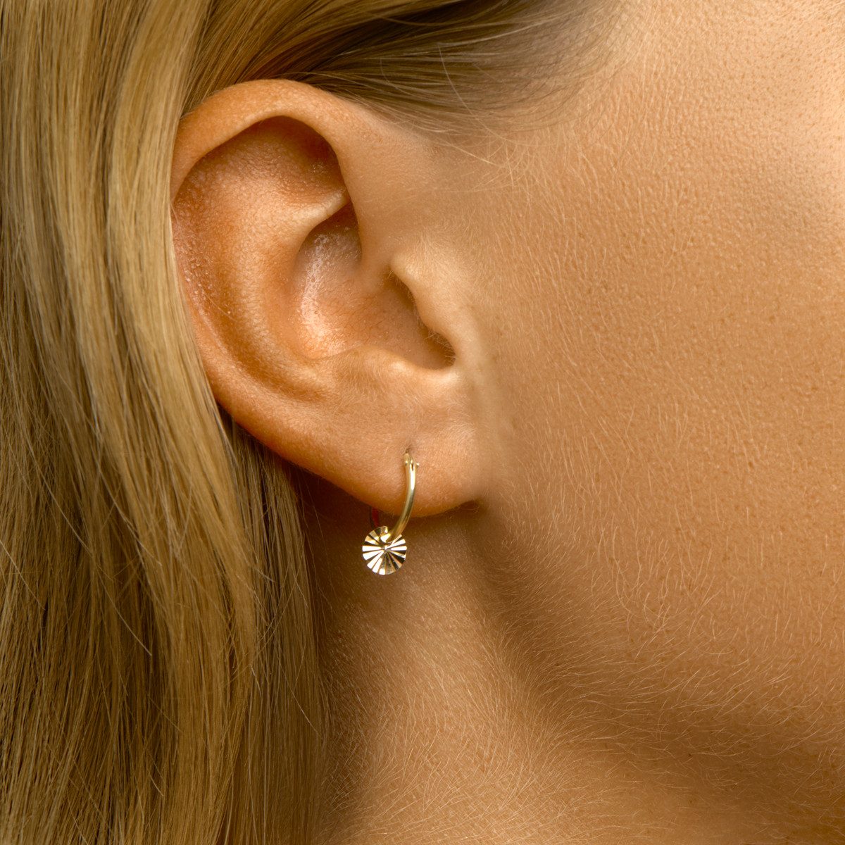 NICEANDnoble Paar Creolen 585er Gelbgold Creolen mit diamantiertem Plättche günstig online kaufen