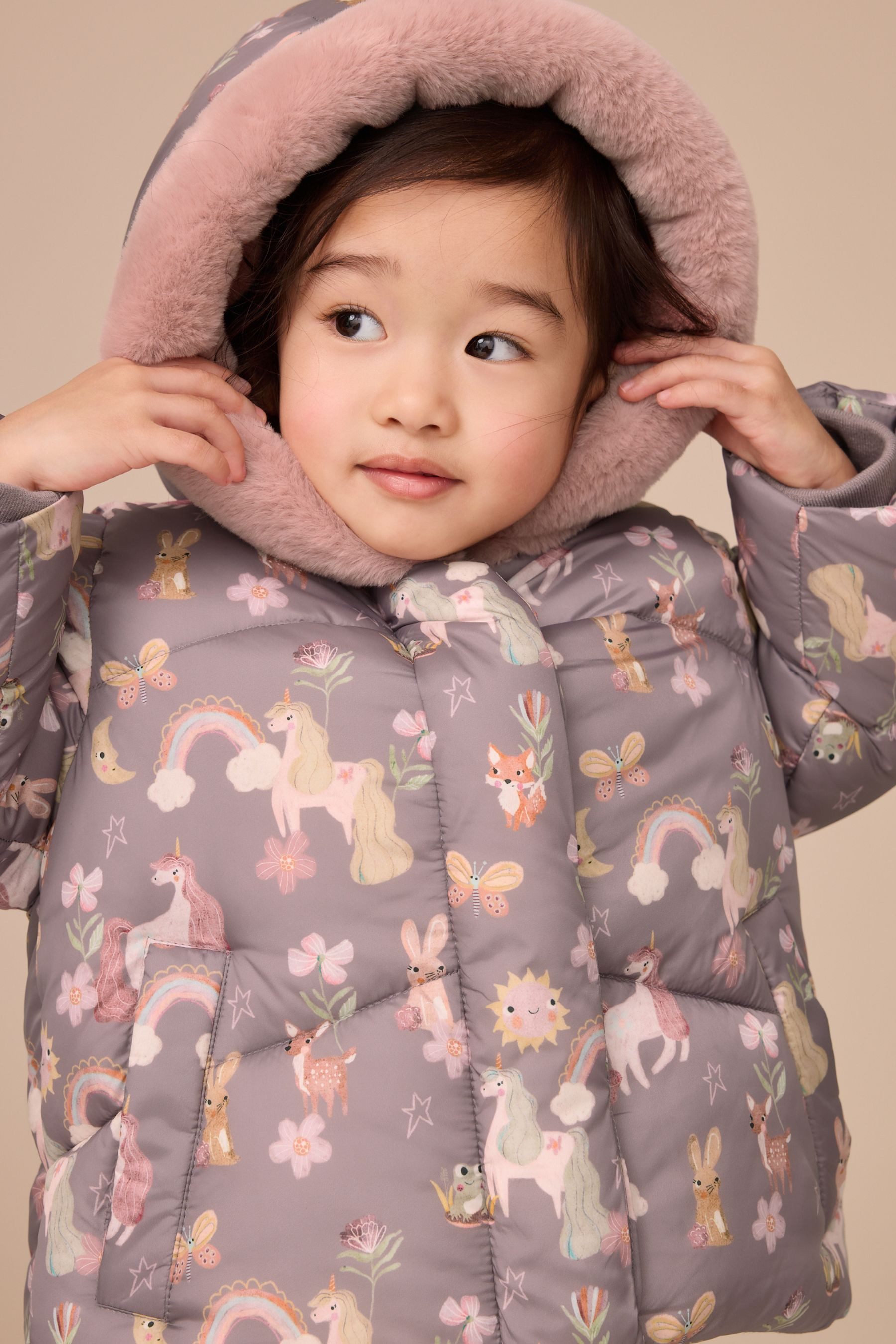 Next Fellimitatmantel Wasserabweisende Steppjacke, Besatz aus Kunstfell (1-tlg)
