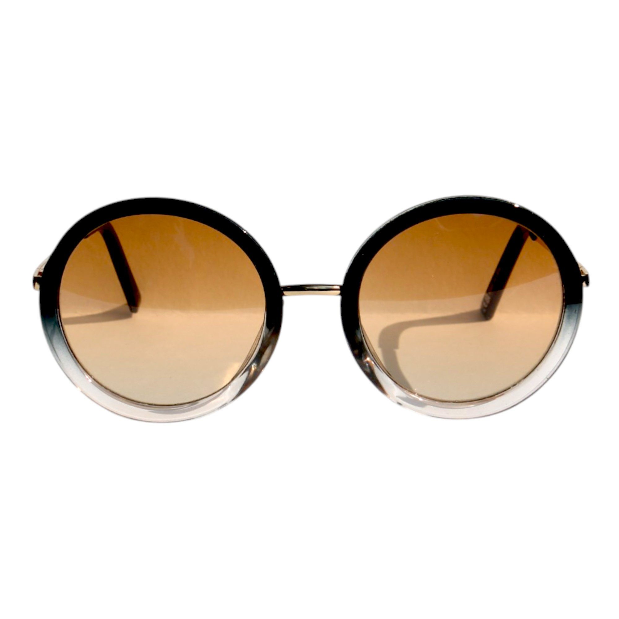 LUXXADA Sonnenbrille Damen Nickelbrille Brille Gold mit Brillenbeutel Hippie Brille Runde Gläser Braun Getönt mit Rand