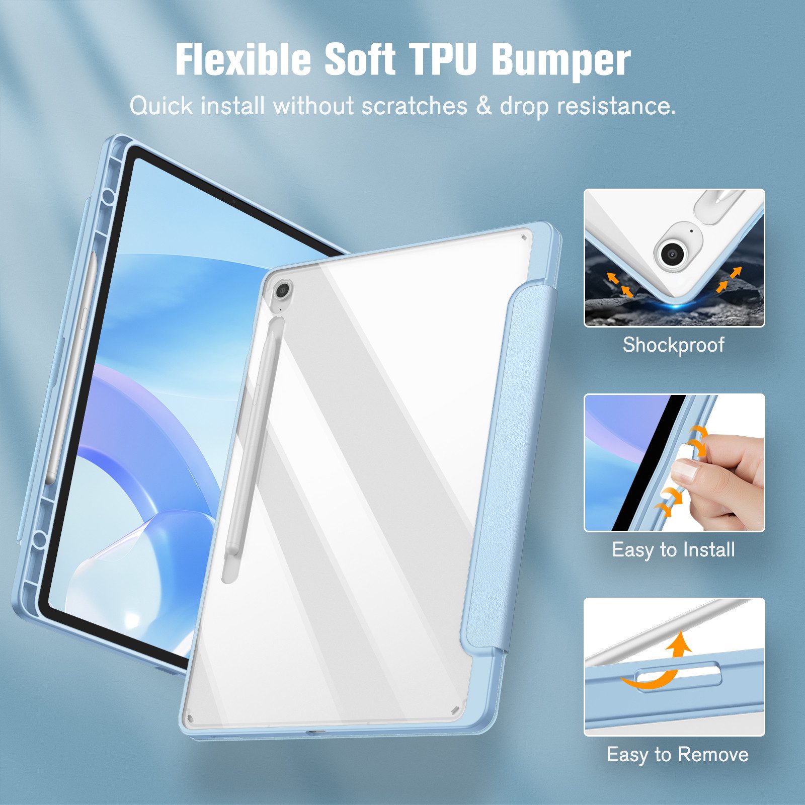 Fintie Tablet-Hülle für Samsung Galaxy Tab S10 FE+ Plus 13.1 Zoll Tablet mit Stifthalter, Stoßfeste Schutzhülle mit Transparenter Hartschale auf der Rückseite – Bild 4 von 5