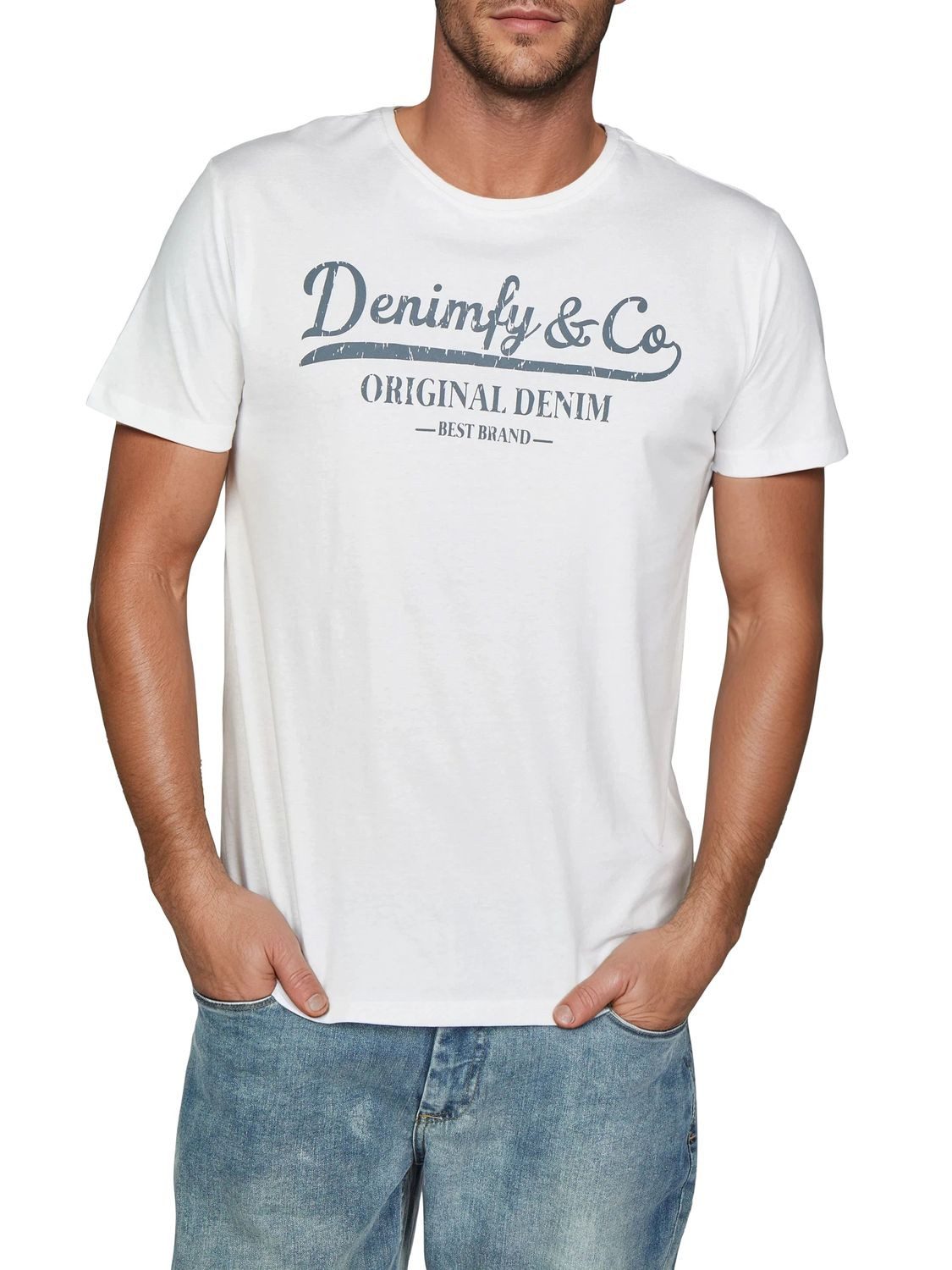 DENIMFY T-Shirt Herren Printshirt DFNuri Regular Fit (Vorteilspack, 4-tlg) Kurzarm Tee Shirt mit Rundhalsausschnitt aus 100% Baumwolle