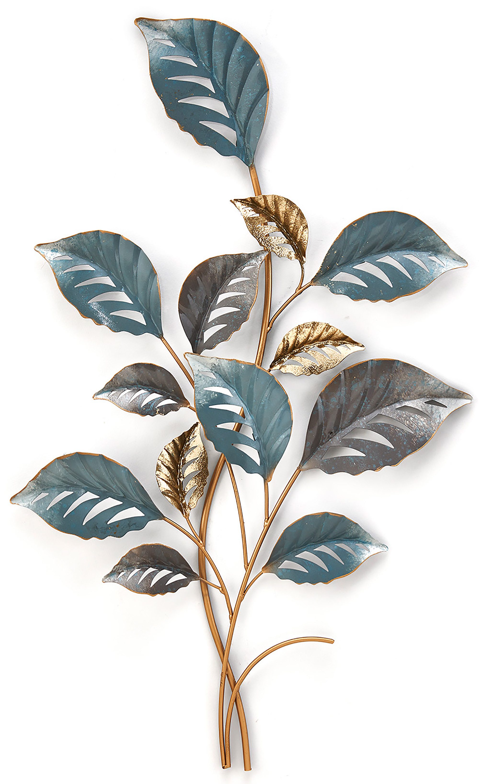 Kobolo Wandbild Wandbild JABARI aus Metall in gold blau Blattmotiv, Blätter günstig online kaufen