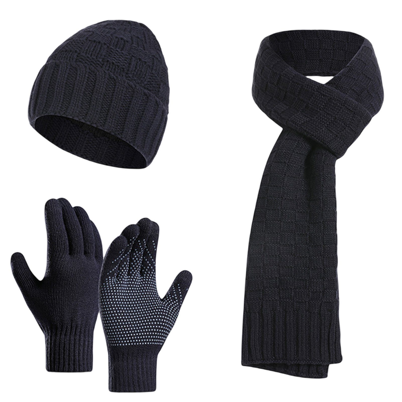 Rutaqian Strickmütze Winter Warm Mütze Schal und Handschuhe Set für Herren und Damen (Dreiteiliges, kältebeständiges, warmes Fleece-Set für den Außenbereich) Blau