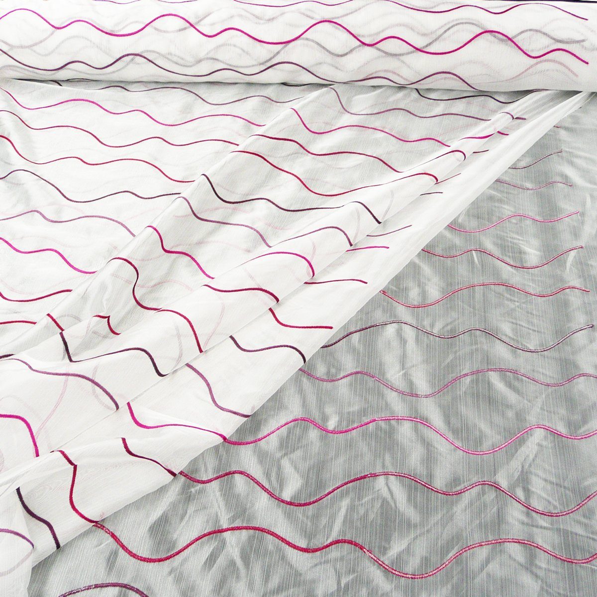 Meterware Rasch Organza Stickerei Wellen weiß pink lila rot, halbtransparent, Organza, überbreit