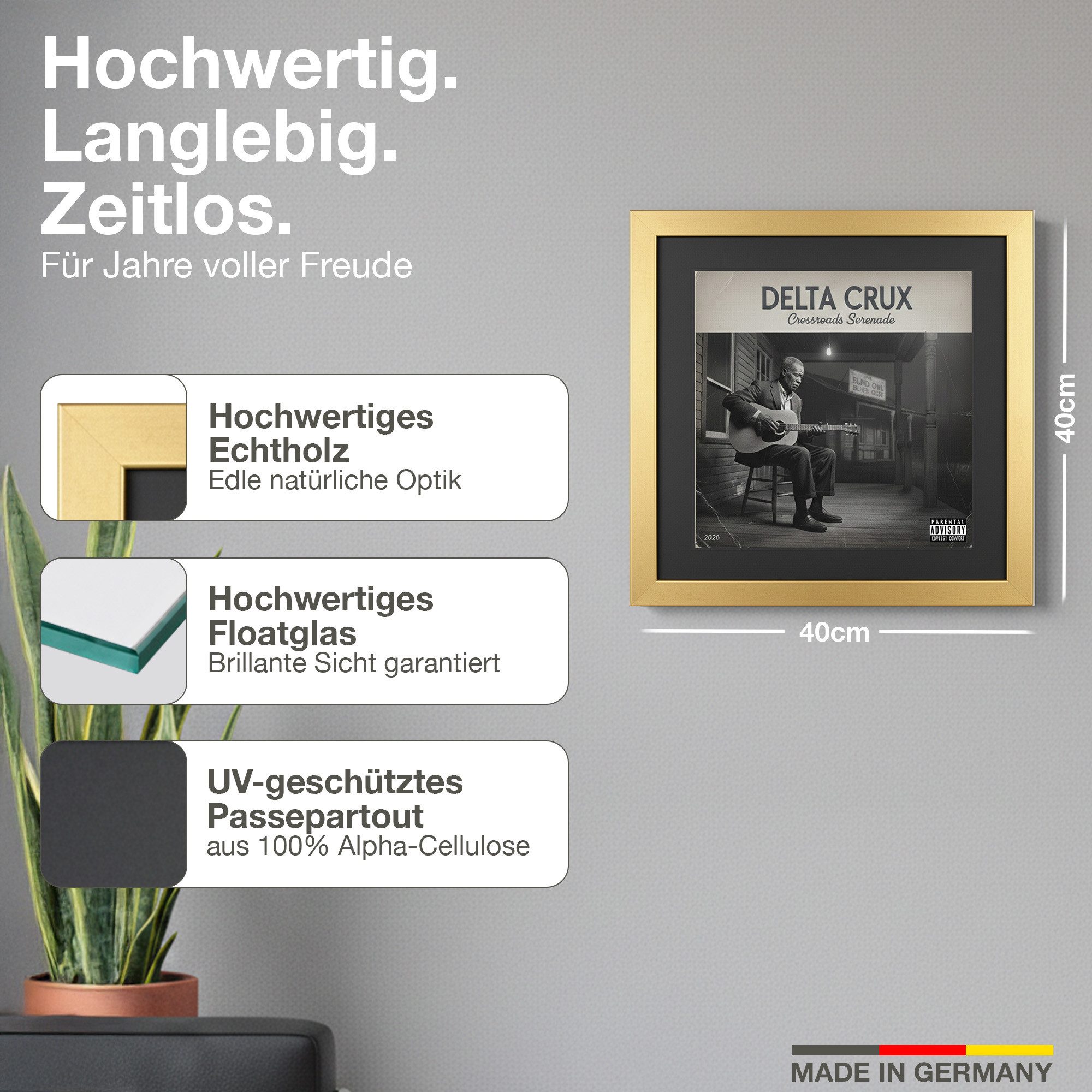 K-Möbel Bilderrahmen Schallplatten Rahmen für das Cover, (1 St), Mit Passepartout