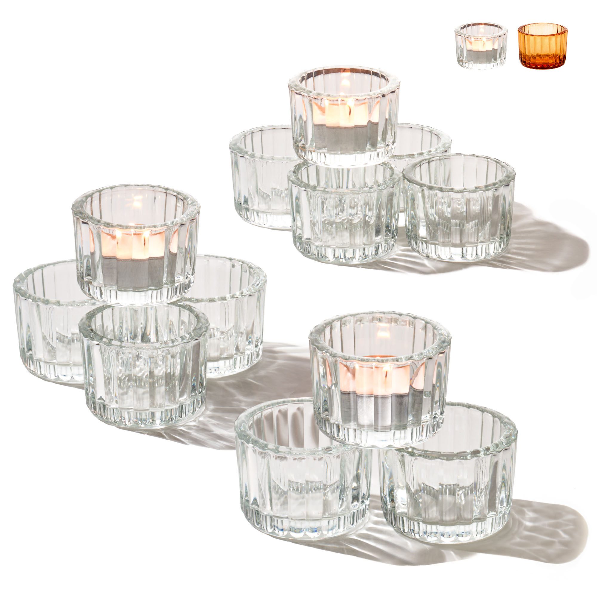 Praknu Teelichthalter Glas Set für Tischdeko - 12x Klein Teelicht Glas Klar - Teelichtgläser (12 St), Stabile Kerzenhalter mit Stil für Heimdekoration & Hochzeit