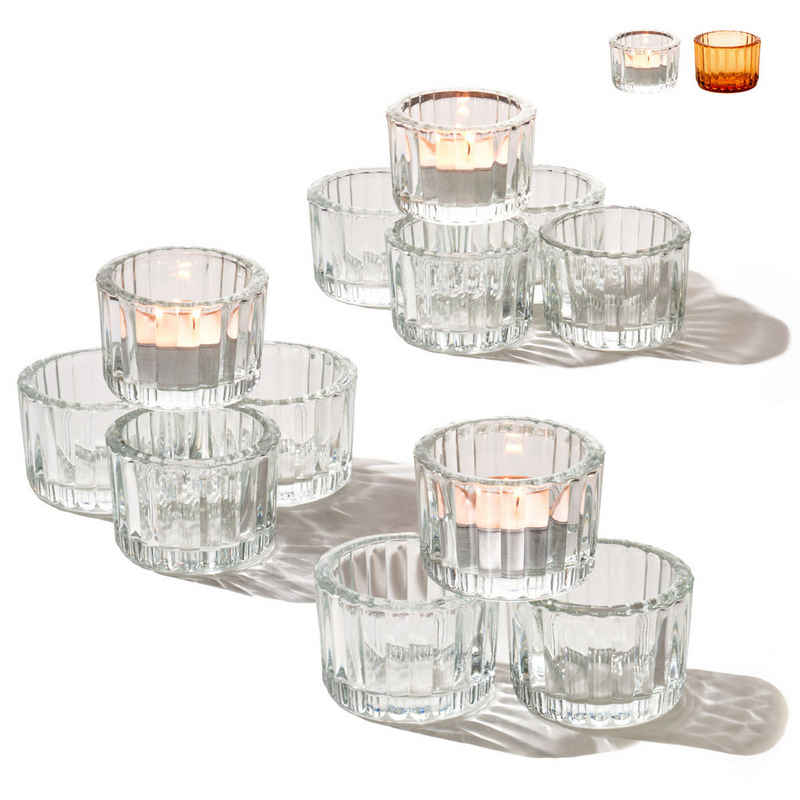Praknu Teelichthalter Glas Set für Tischdeko - 12x Klein Teelicht Glas Klar - Teelichtgläser (12 St), Stabile Kerzenhalter mit Stil für Heimdekoration & Hochzeit