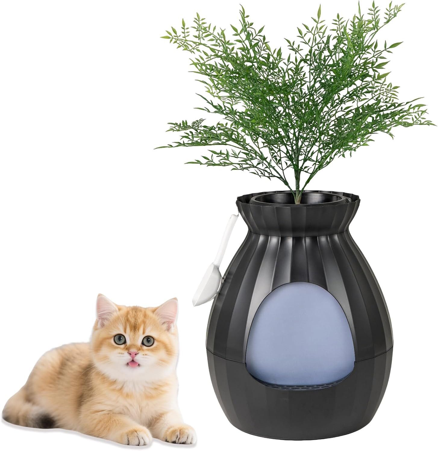 KOMFOTTEU Katzentoilette, Katzenklo mit Kunstpflanze für Katzen, 50x50x59cm