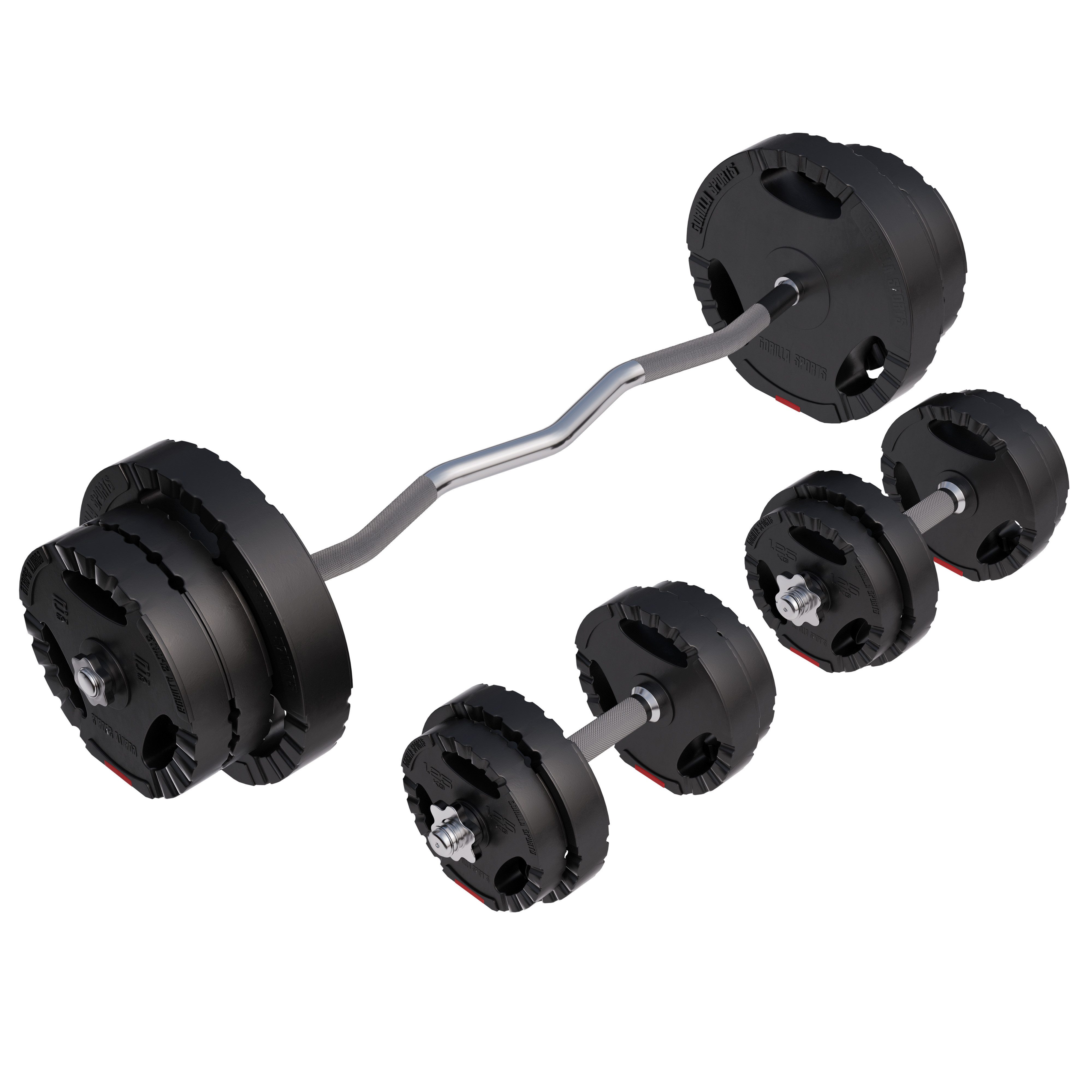 Hantel-Set Kunststoff Hantelscheiben, SZ-Stange 120cm, Kurzhanteln, Chrom