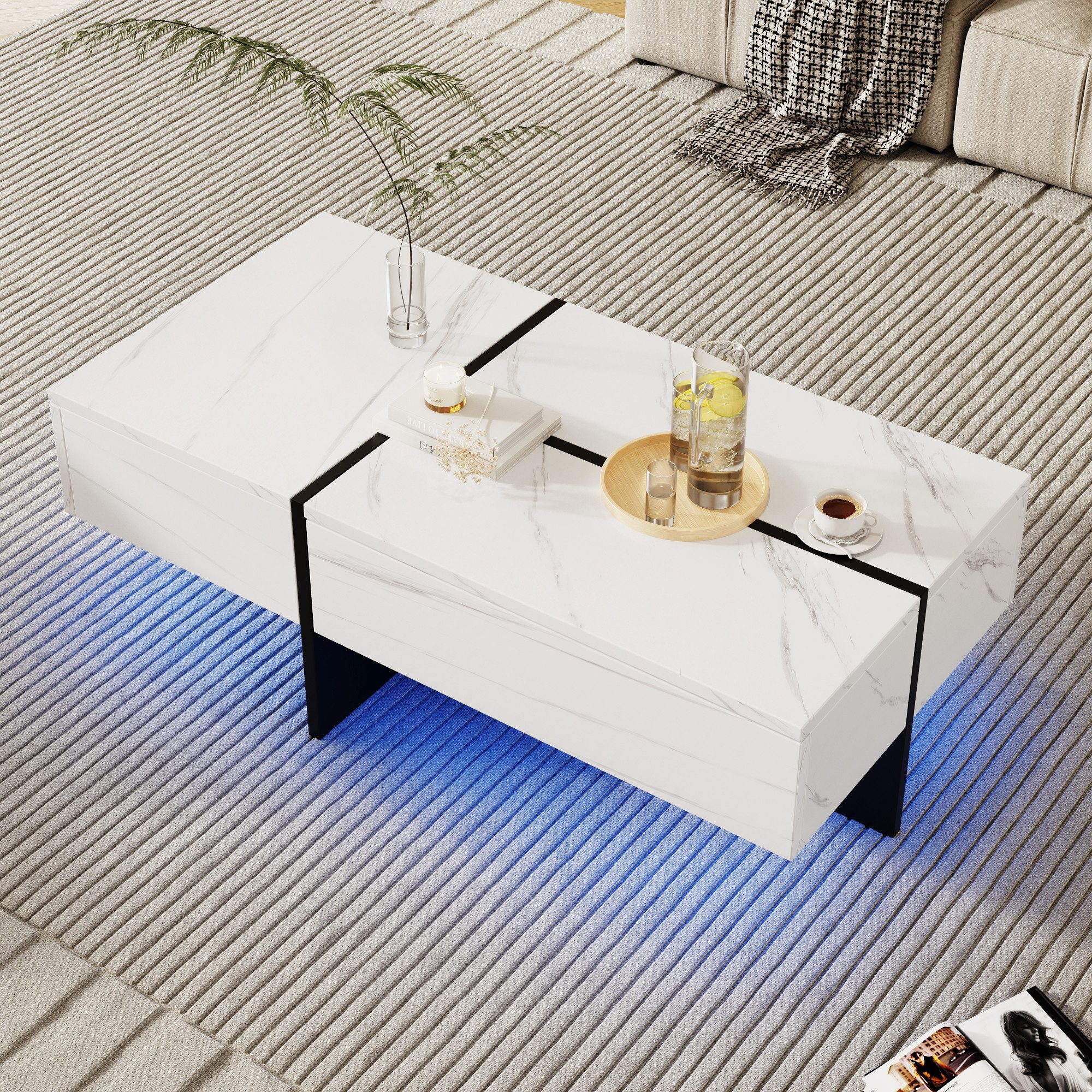REDOM Couchtisch Couchtisch mit LED-Beleuchtung – Glänzende Marmoroberfläch günstig online kaufen