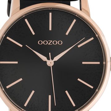 OOZOO Quarzuhr Oozoo Damen Armbanduhr schwarz Analog, Damenuhr rund, groß (ca. 40mm) Lederarmband, Elegant-Style