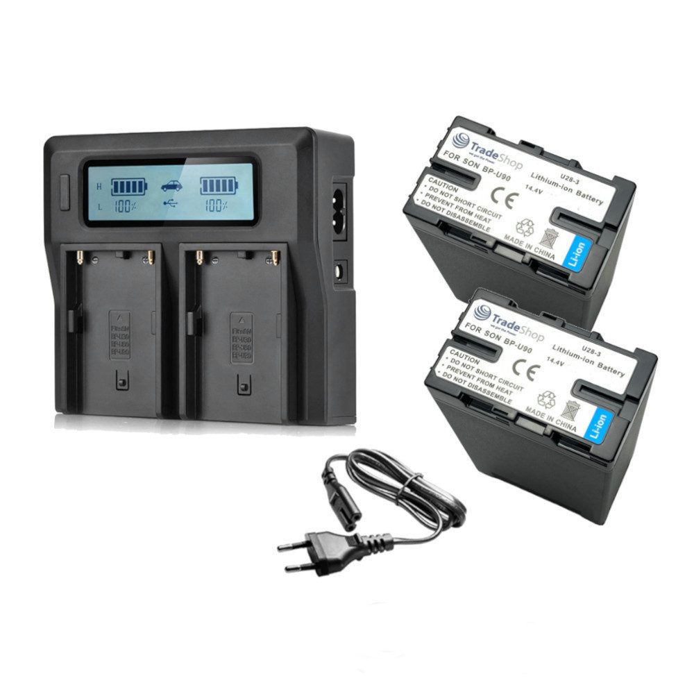 Trade-Shop Dual LCD USB Ladegerät + 2x 7200mAh Kamera-Akku (3 St), Passend für Sony PMW-280, PHU-120K, PMW-300, PXU-MS240, PXW-FS5
