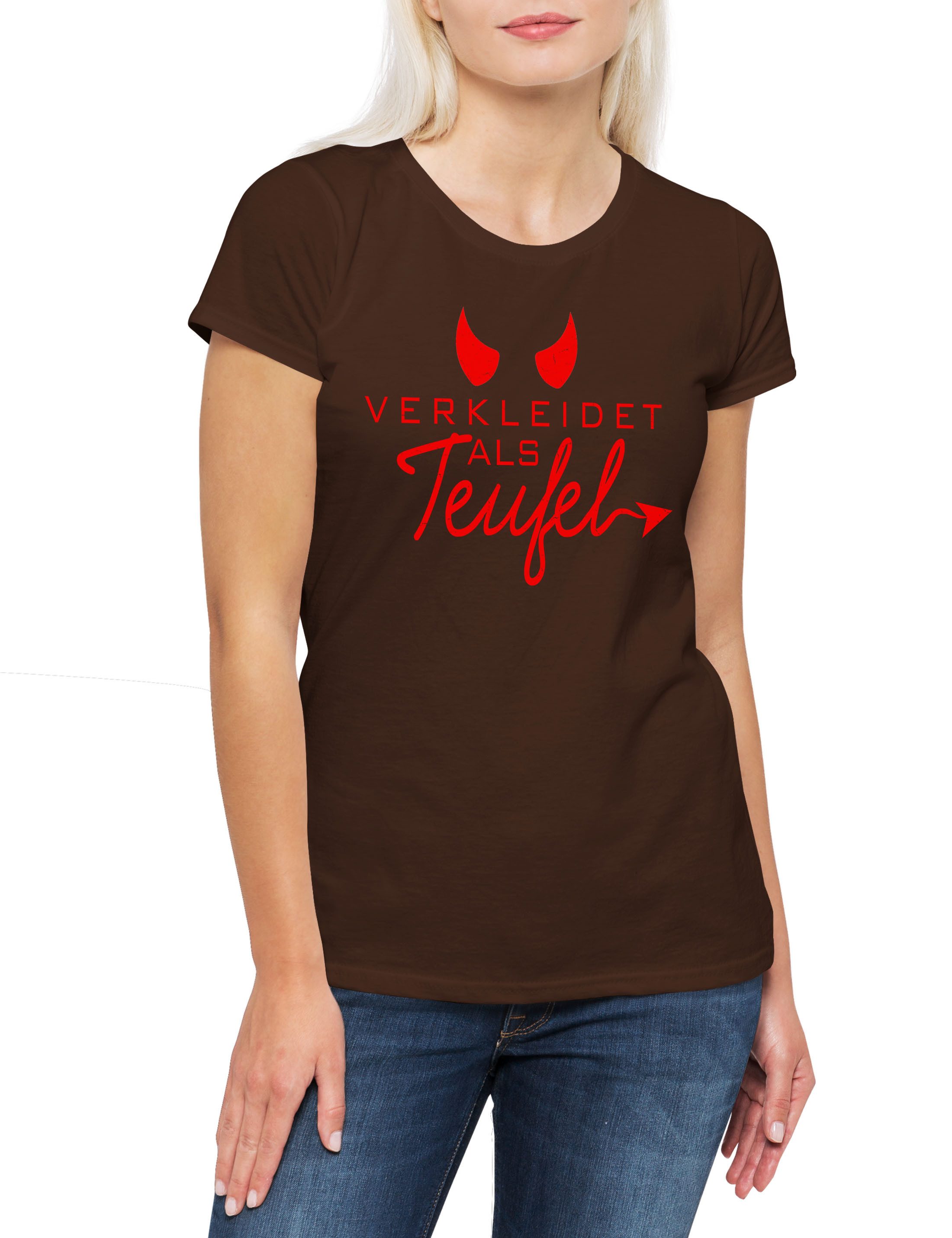 Print-Shirt Verkleidet als Teufel Damen T-Shirt Verkleidung Fastnacht Fassenacht