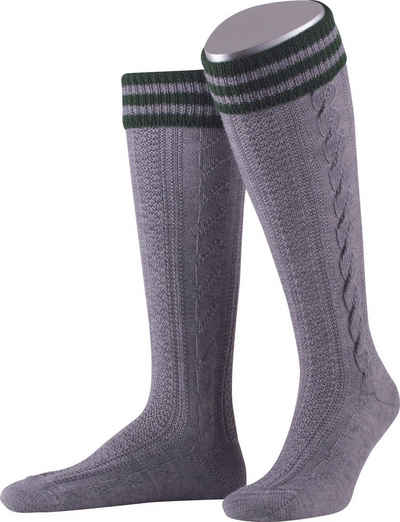 Lusana Традиційні шкарпетки L8995R Kniestrümpfe mit handgezogenem Zopf und farbig abgesetztem Bund
