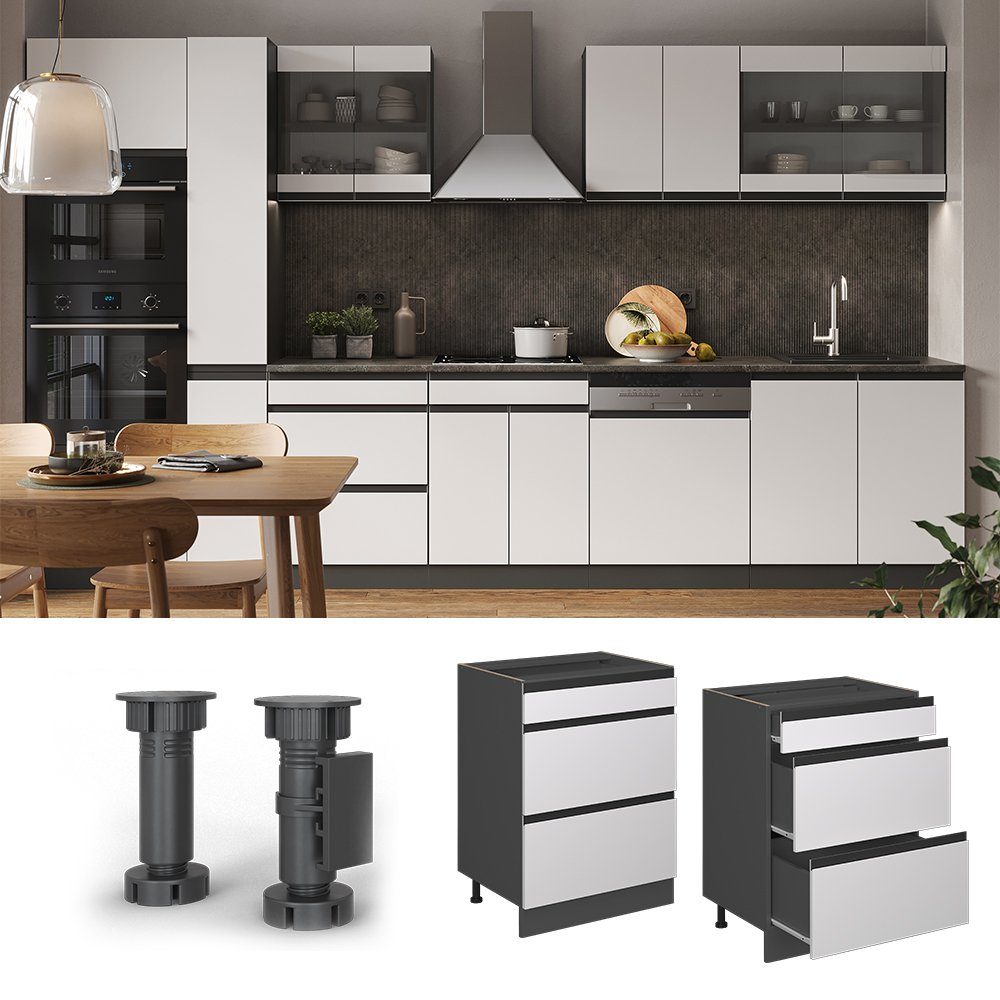 Vicco Unterschrank R-Line Weiß/Anthrazit 60cm J-Shape, mit Schubladen ohne Arbeitsplatte (1-St)
