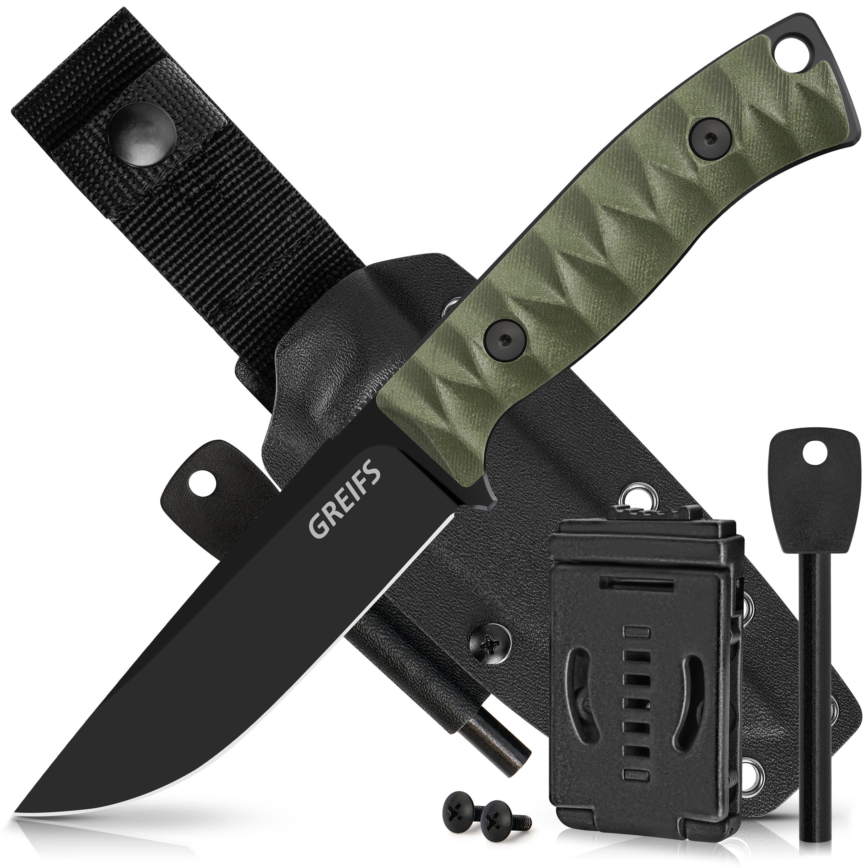 GREIFS Universalmesser RANGER Outdoor-Messer aus D2 Stahl mit Kydex Holster und Feuerstahl