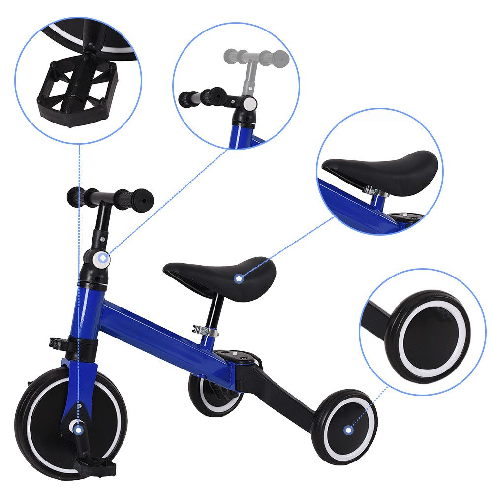 JEOBEST Dreirad Dreirad Kinderdreirad 3-in-1 Laufrad Lauffahrrad Geschenk für Kinder, (auch als Dreirad umbaubar)Kleinkinder Erste Geburtstag Geschenk