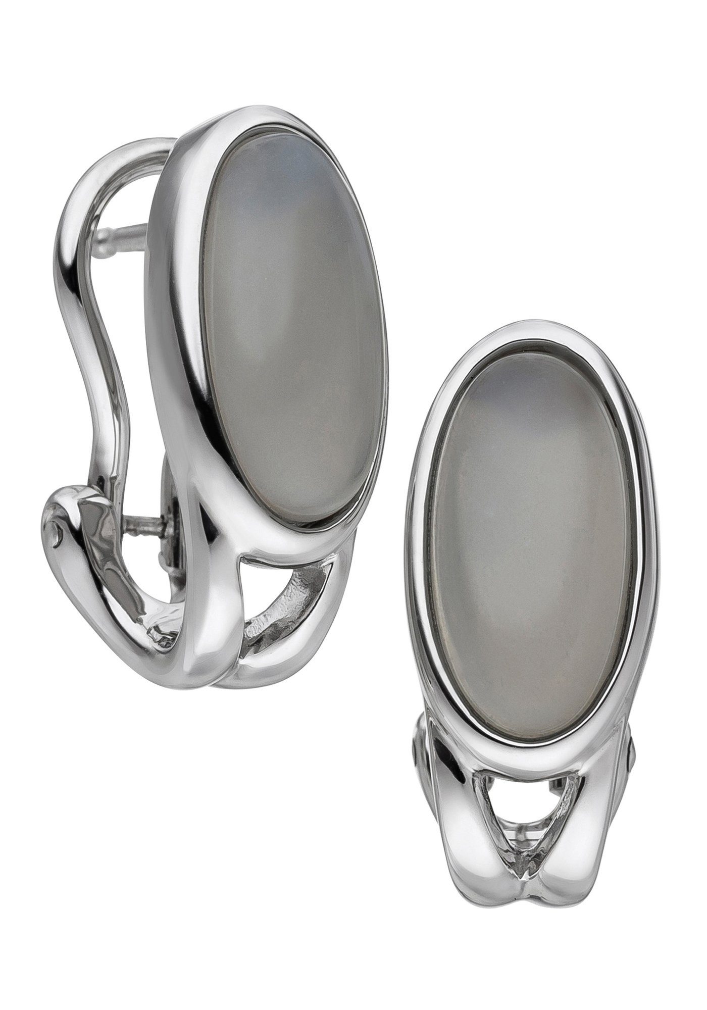 JOBO Paar Creolen Ohrringe Weißgoldohrringe oval 17 mm, 585 Weißgold mit Mondstein