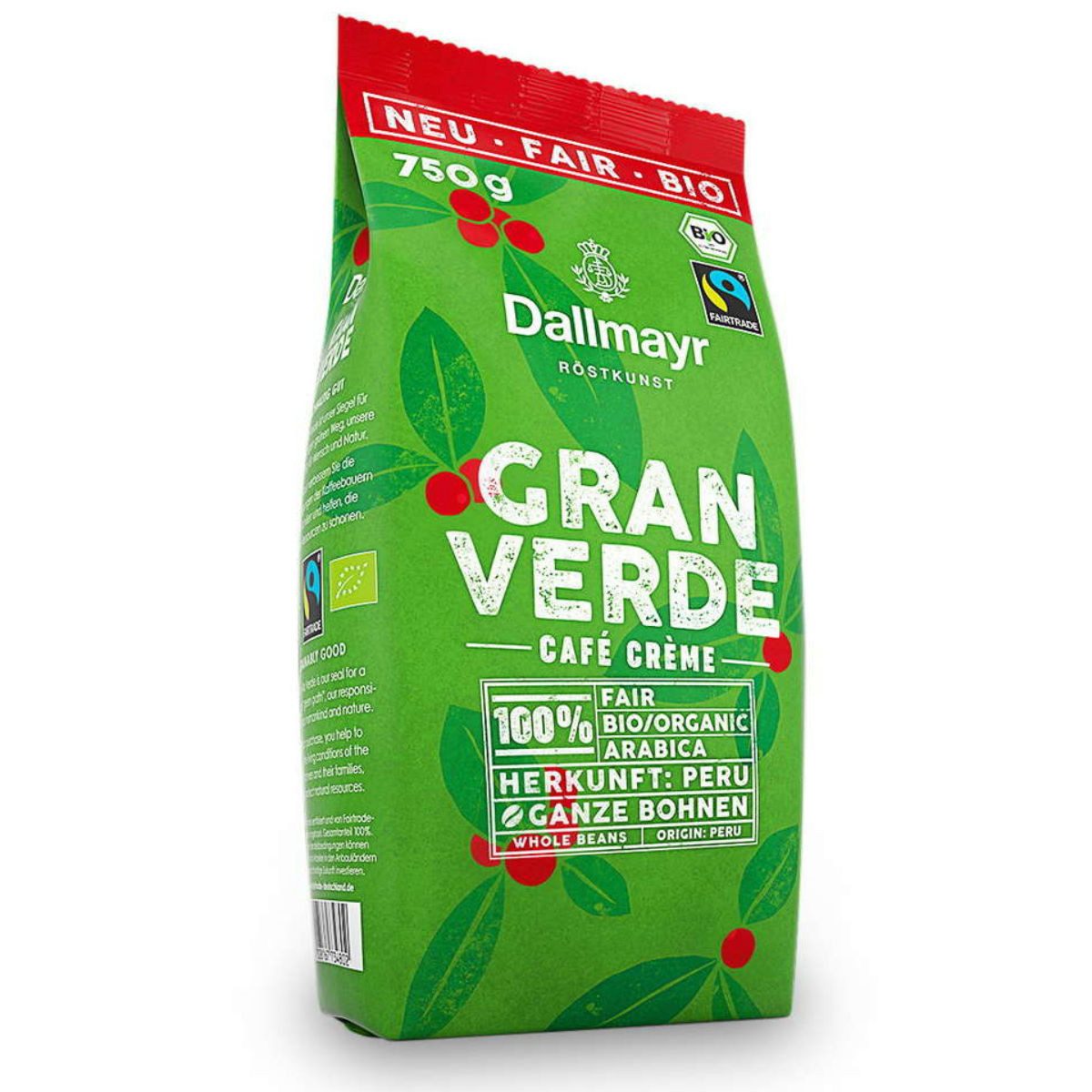DALLMAYR Kaffee, Dallmayr Bio Cafe Crema Fairtrade Gran Verde ganze Bohne 750g