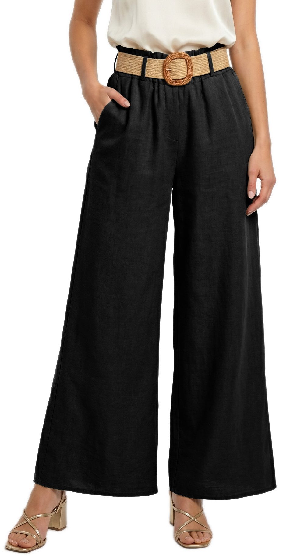 dy_mode Palazzohose Damen High Waist Palazzohose Weitbein Hose Schlupfhose Sommer Strand in Unifarbe, High Waist, mit elastischem Bund