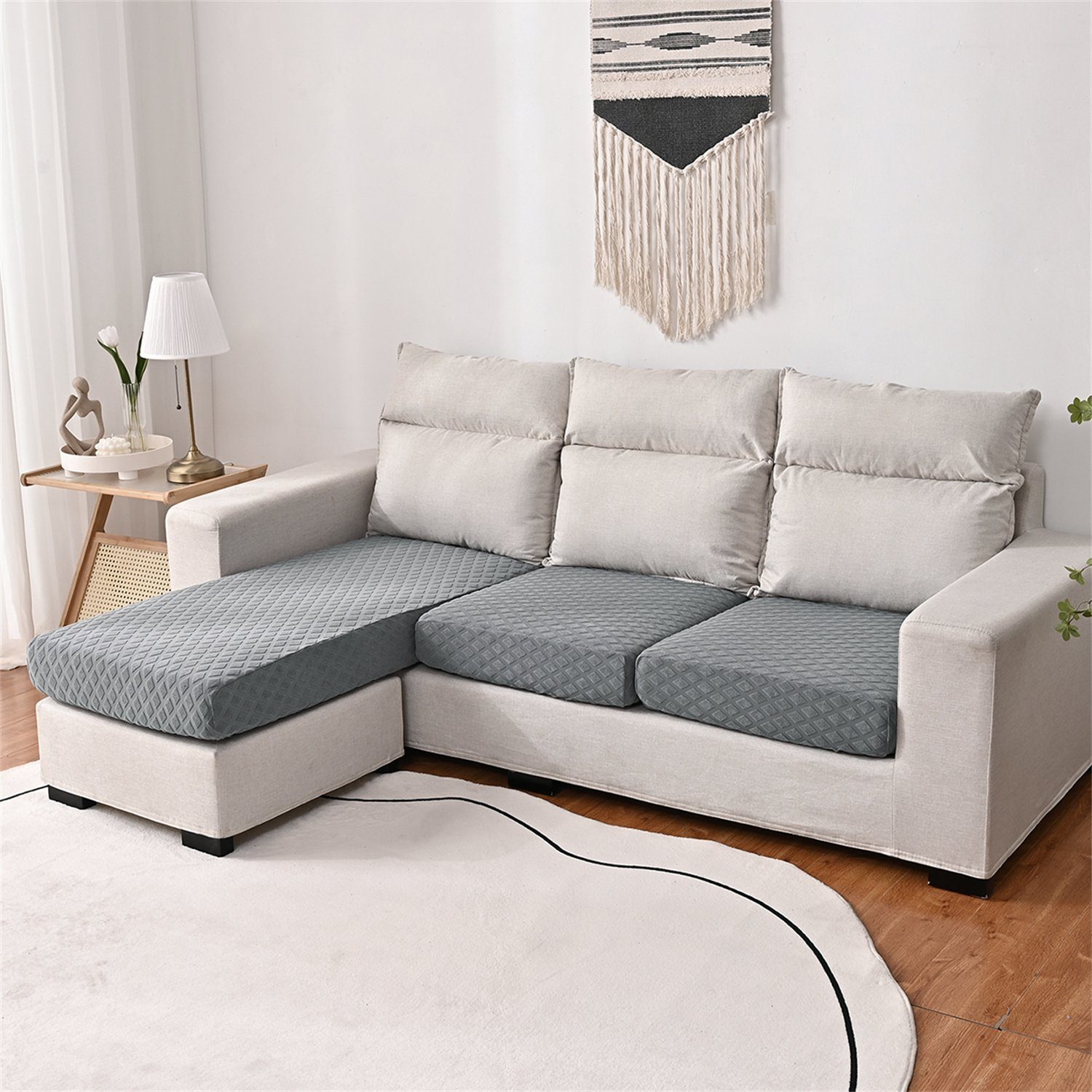 Sofahusse, HOMEIDEAS, mit wasserfest elastischer 3DMuster Hellgrau Sofa-Sitzbezug