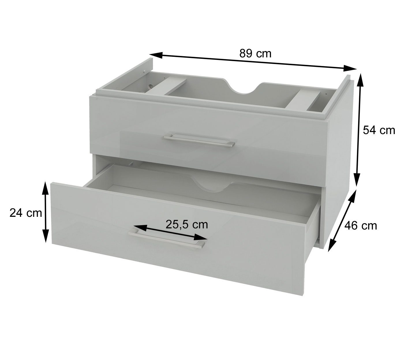 Inkl. Siphon Aussparung schwarz Befestigungsmaterial, Soft-Close-System, MCW-D16-S (1-St) Waschbeckenschrank für MCW