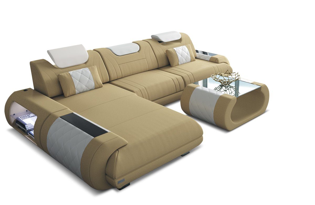 Sofa Dreams Ecksofa Polster Stoffsofa Bettfunktion Rimini Mikrofaser beige-weiß Form Stoff M Sofa, mit Couch L wahlweise