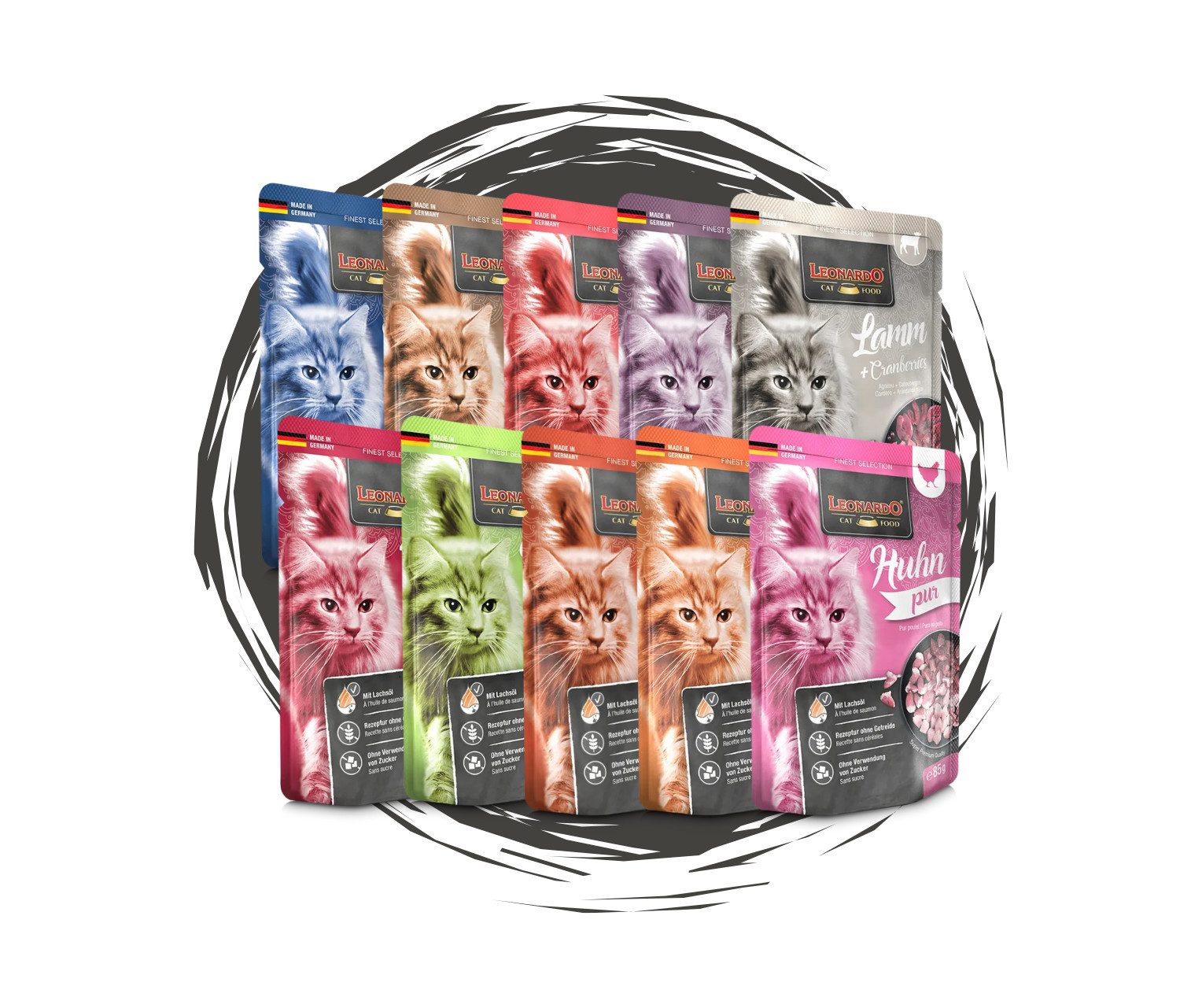 Leonardo Catfood Frischebeutel Bundle - verschiedene Sorten im parktischen Mixpaket Mix 1 (24x85g), Nassfutter für: Katzen